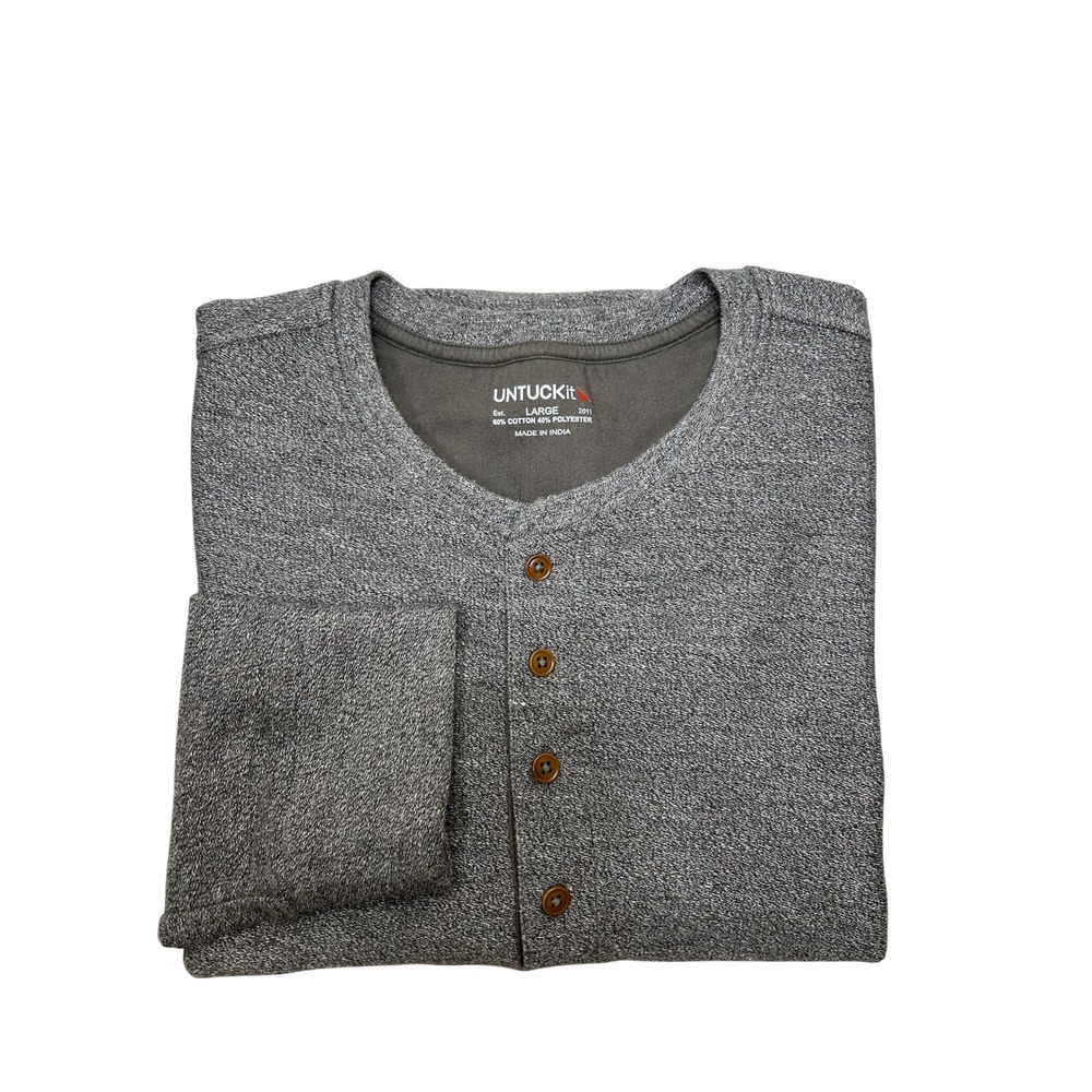 UNTUCKit UREY Henley Speckled Gray Versatile Pullover Long Sleeve Shirt L